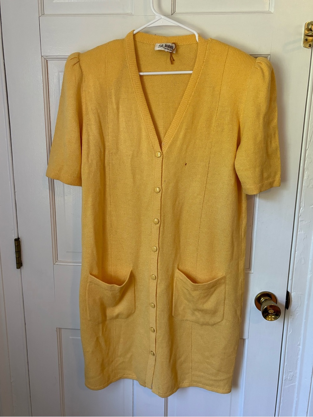 Rare Vintage 1970s St. John Marie Gray Butter Yellow Button Down Dress, Size 14